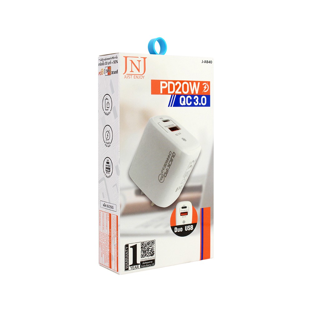 อะแดปเตอร์ ASAKI Wall Charger 1 USB-A  / 1 USB-C White