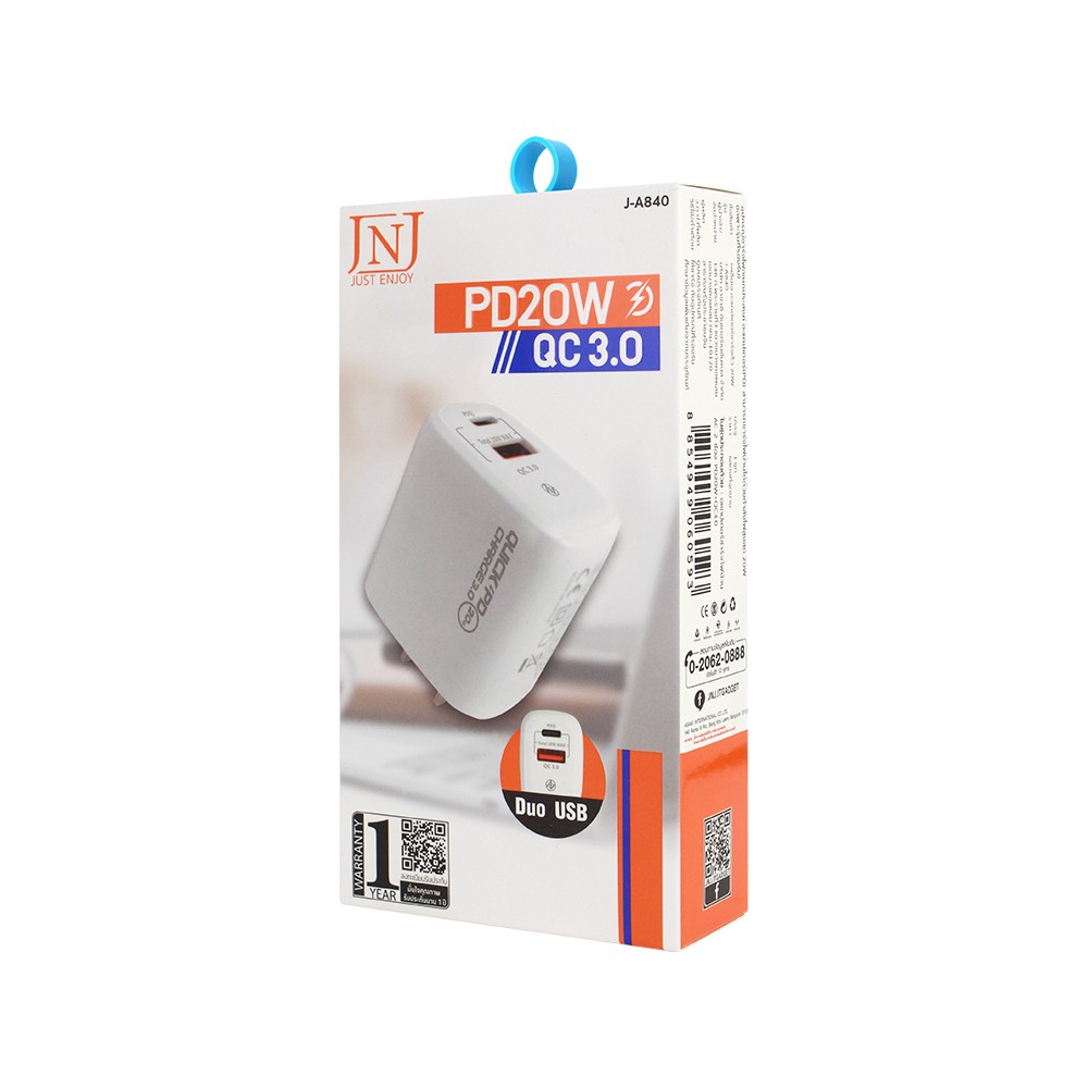 อะแดปเตอร์ ASAKI Wall Charger 1 USB-A  / 1 USB-C White