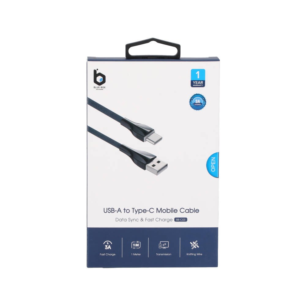 สายชาร์จ USB-A to USB-C Blue Box ราคาดี Copper+Knitting wire 1M. 3A ...