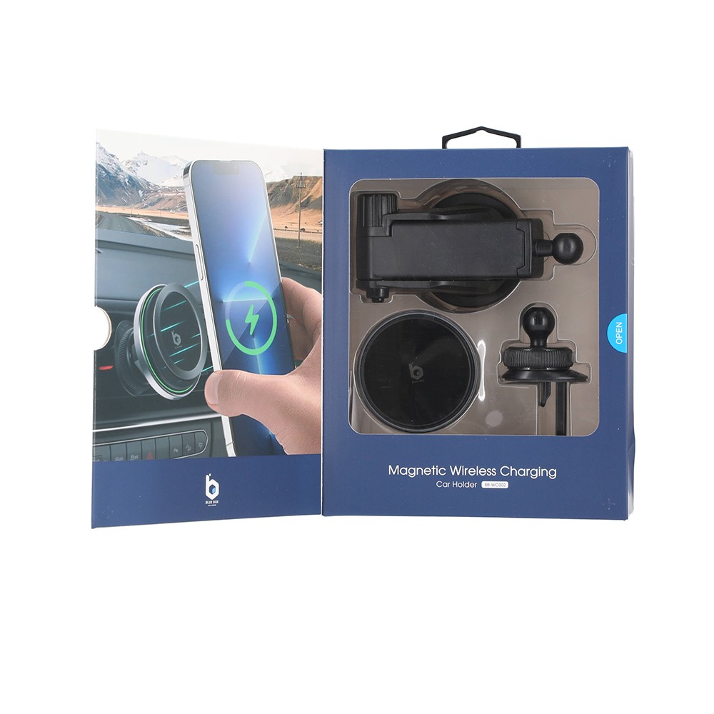 ที่ยึดโทรศัพท์ในรถ Blue Box Magnetic Wireless Car Holder (Dashboard+Air Vent) 15W - Black