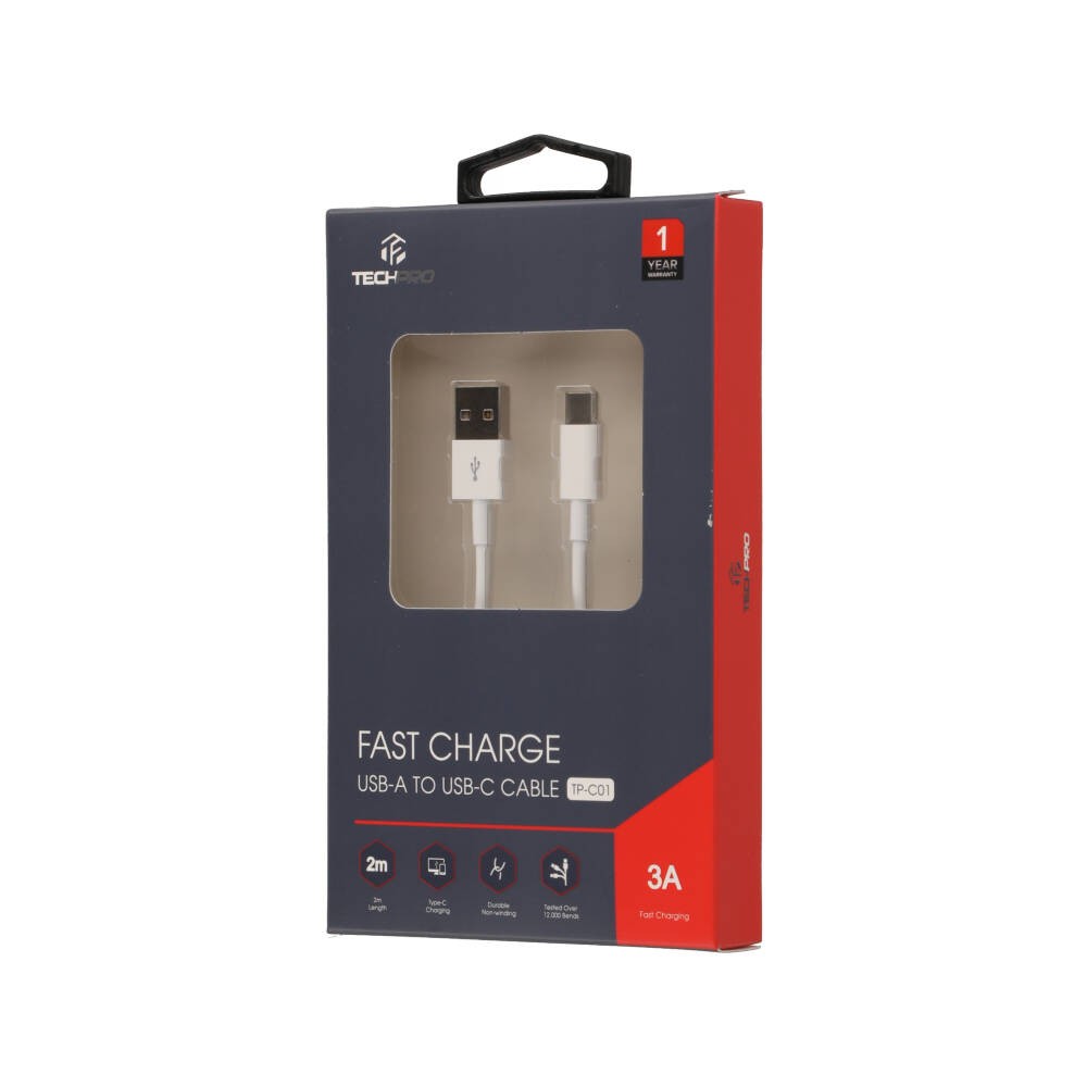 สายชาร์จ TECHPRO USB-A to USB-C 2 เมตร TP-C01 White