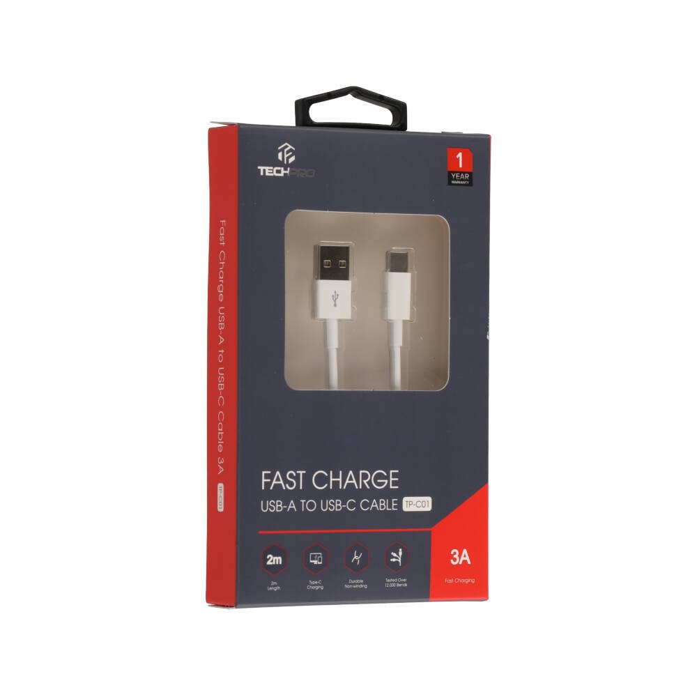 สายชาร์จ TECHPRO USB-A to USB-C 2 เมตร TP-C01 White