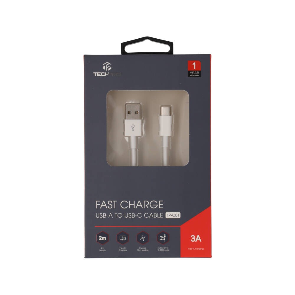 สายชาร์จ TECHPRO USB-A to USB-C 2 เมตร TP-C01 White