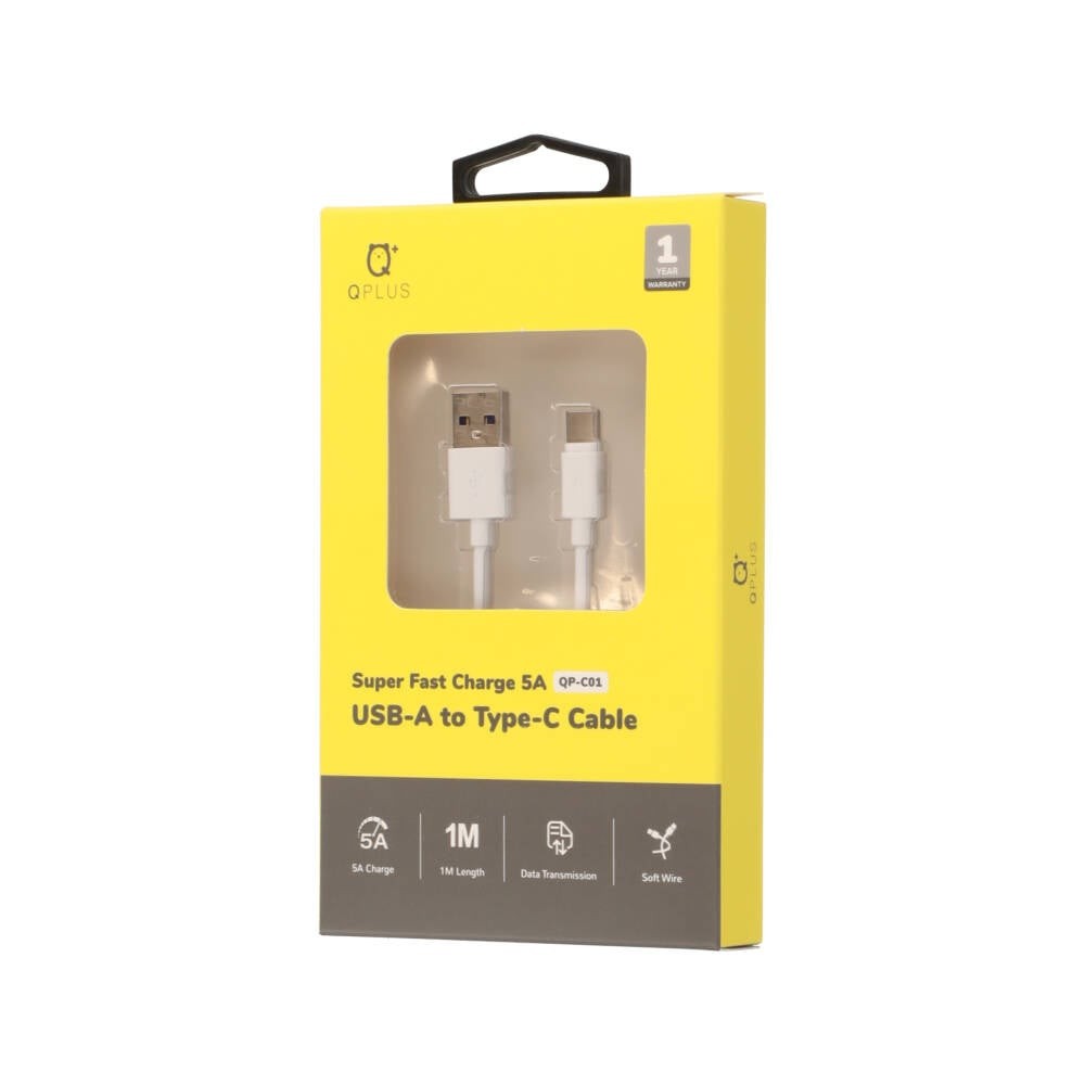 สายชาร์จ QPLUS USB-A to USB-C 1 เมตร 5A (QP-C01) White
