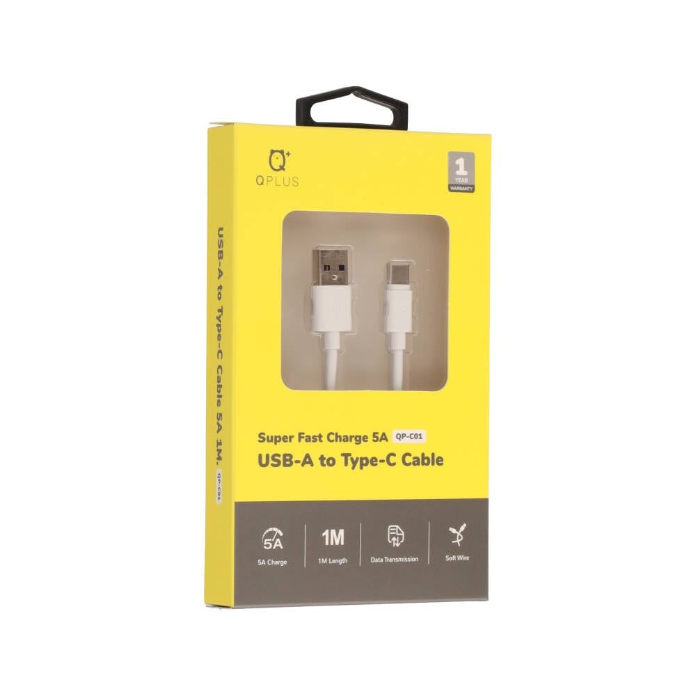 สายชาร์จ QPLUS USB-A to USB-C 1 เมตร 5A (QP-C01) White
