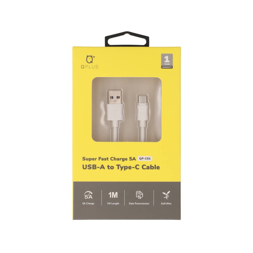 สายชาร์จ QPLUS USB-A to USB-C 1 เมตร 5A (QP-C01) White