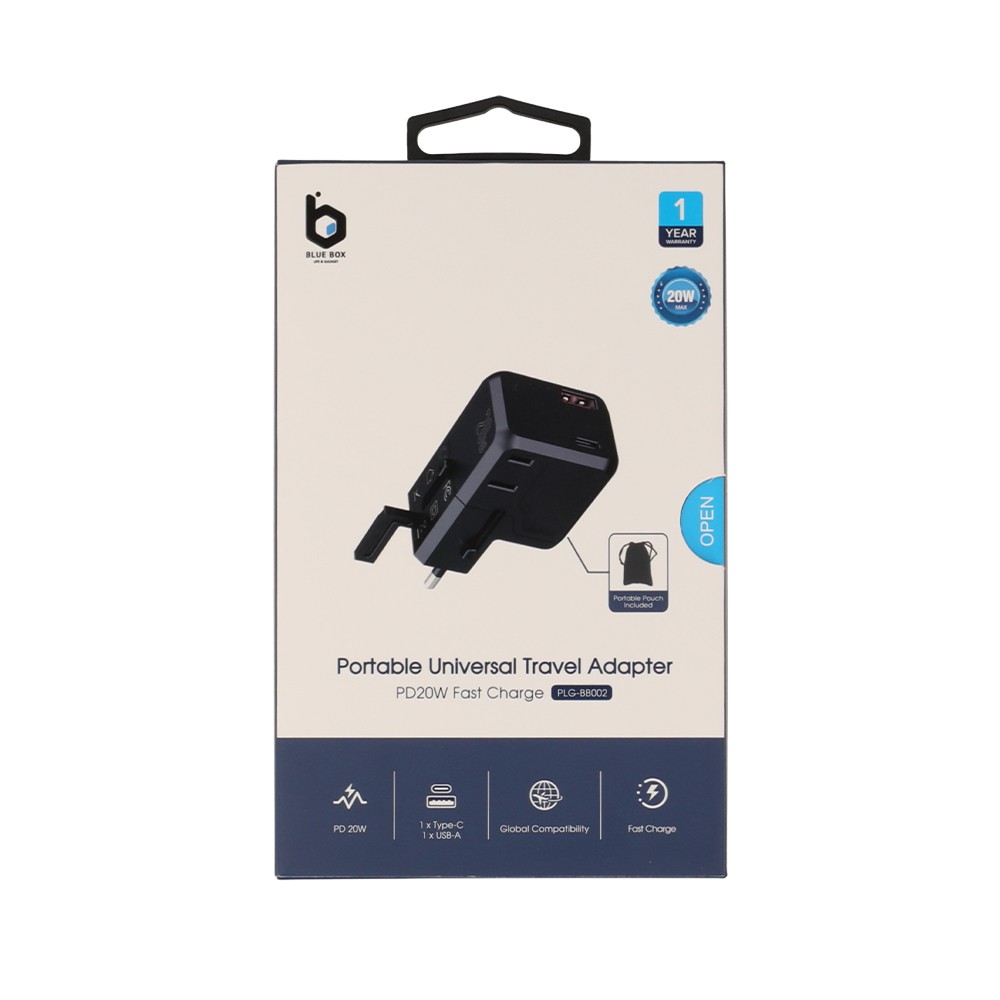 อะแดปเตอร์ Blue Box Portable Universal Travel Adapter (PLGBB002) Black