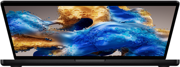 MacBook Pro ที่เปิดกางอยู่เล็กน้อยเผยให้เห็นหน้าจอสีสันสวยงาม