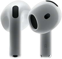 ฮาร์ดแวร์ AirPods 4, แสดงมุมมองด้านหน้าและด้านหลังที่แสดงให้เห็นถึงดีไซน์ใหม่