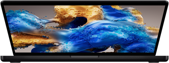 MacBook Pro ที่เปิดกางอยู่เล็กน้อยเผยให้เห็นหน้าจอสีสันสวยงาม