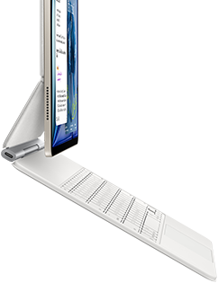 iPad Air, สีสตาร์ไลท์, ติดเข้ากับ Magic Keyboard, สีขาว, ภายนอกด้านข้าง