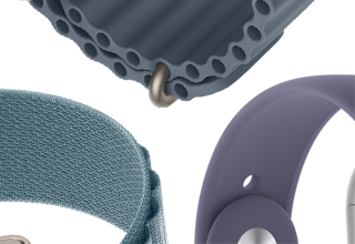 สายสำหรับ Apple Watch Series 11: สายแบบ Sport Band สีม่วงควันหมอก, สายแบบ Ocean Band สีน้ำเงินแองเคอร์บลู, สายแบบ Alpine Loop สีฟ้าอ่อน