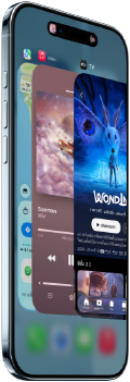 iPhone Air, ภายนอกด้านหน้า, ภายนอกด้านข้าง, รูปทรงที่บาง, Dynamic Island อยู่ตรงกลางใกล้กับด้านบน, คุณสมบัติแถบสลับแอปขณะกำลังใช้งาน, ปุ่ม: แอ็คชั่น, ปรับระดับเสียง