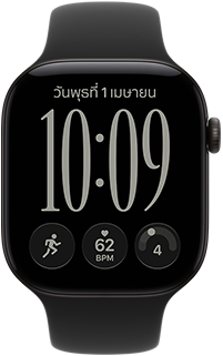 Apple Watch Series 12, ตัวเรือนอะลูมิเนียม, สีดำ, หน้าปัดนาฬิกา Responsive Art, สายแบบ Sport Band, สีดำ